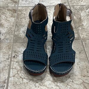 Teal Cutout Sandals